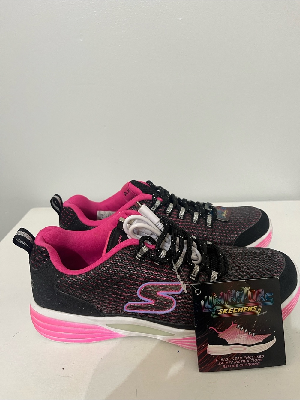 Skechers Women’s Black & Hot Pink Luminators Lace-Up Sneakers